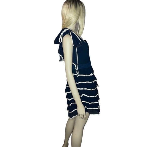 French Connection VNTG Navy Blue White Silk Ruffle Dress - Picture 5 of 5